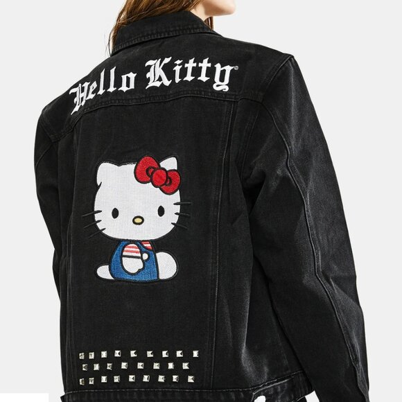 DOLLS KILL X HELLO KITTY Make My Own Way Denim Trucker Jacket Size M - Picture 1 of 9